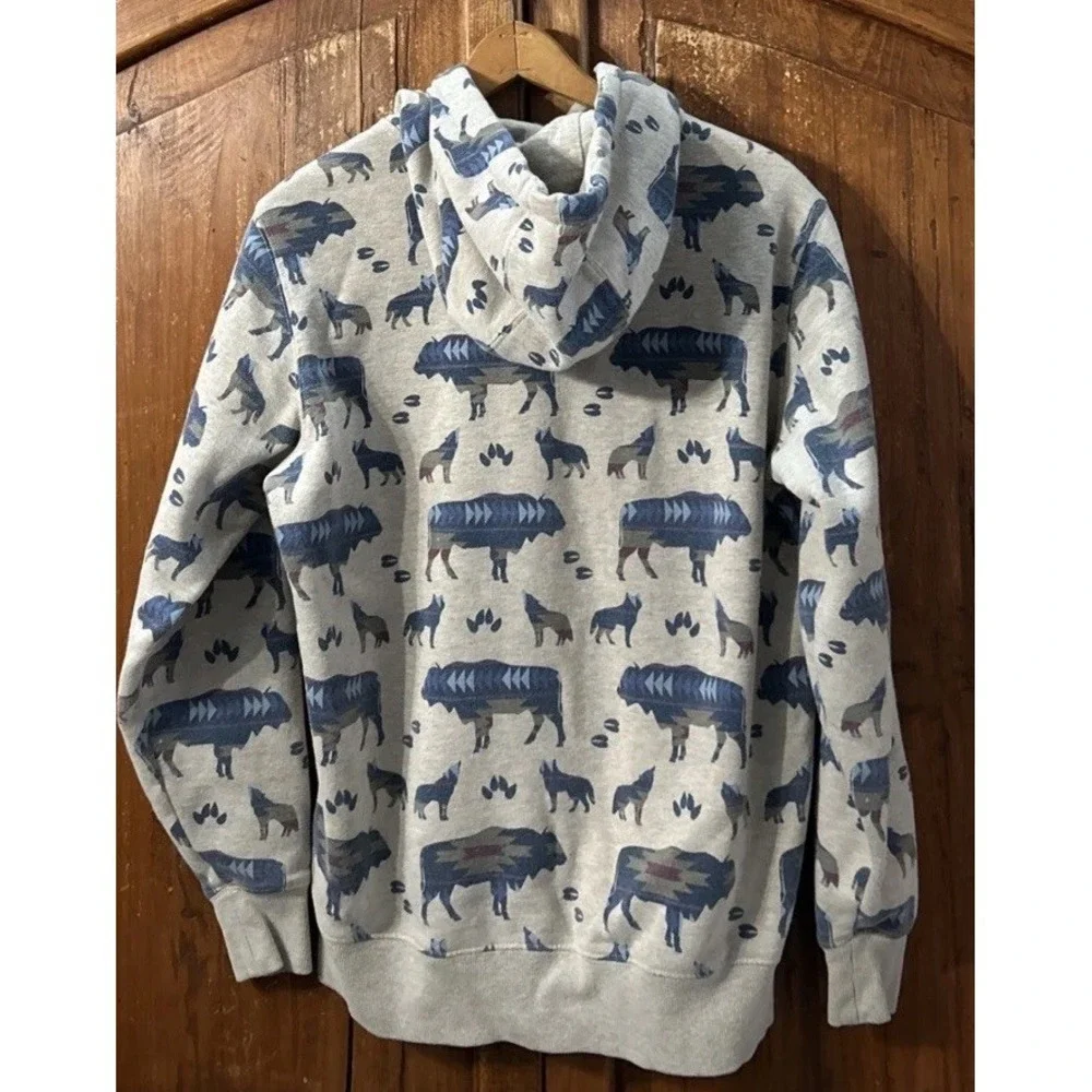 Ariat REAL AOP Sweatshirt Hoodie Womens All Over Print Wild Buffalo Wolf Small‎